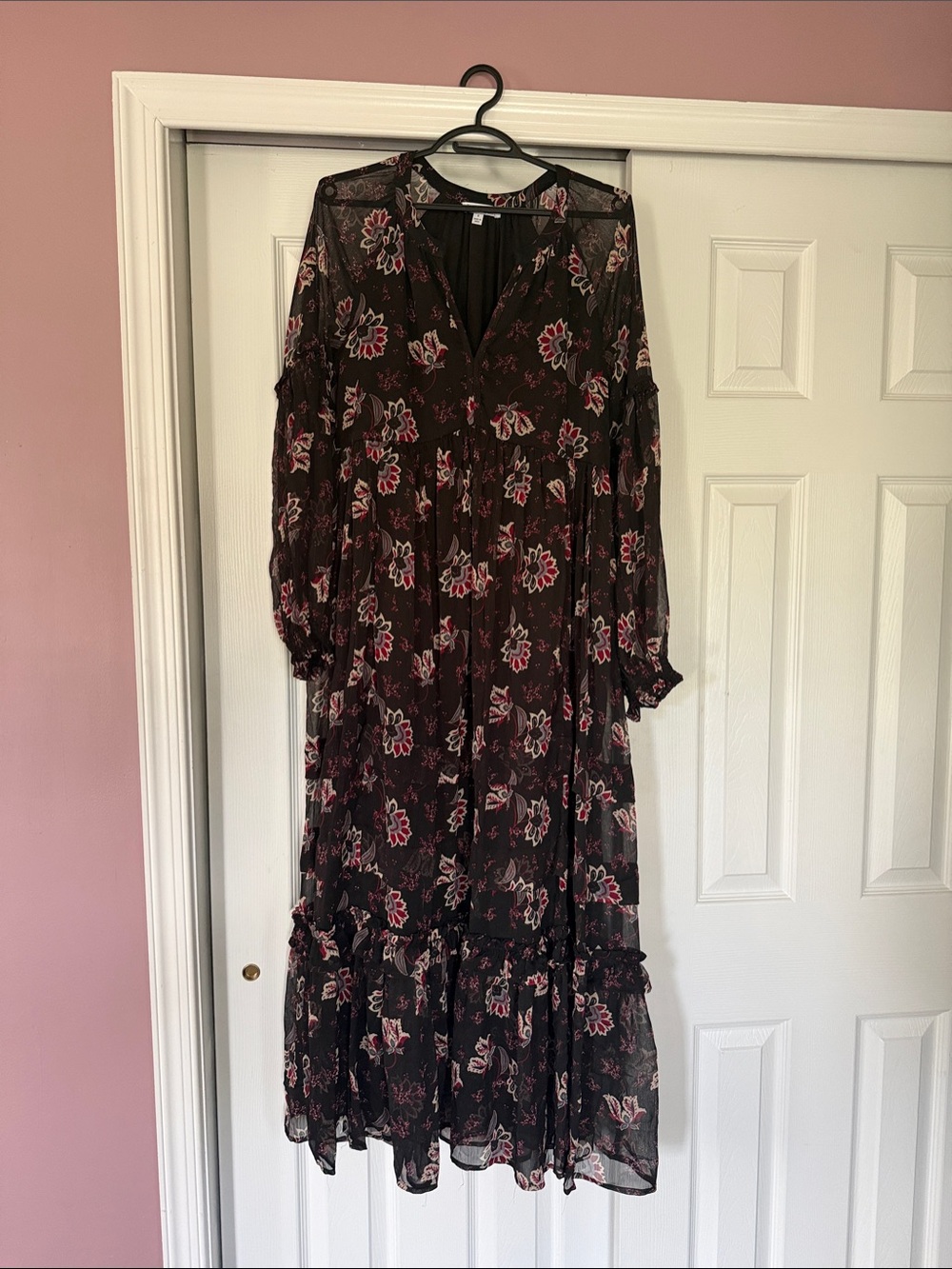 Black Maxi Dress with Pink Floral Print